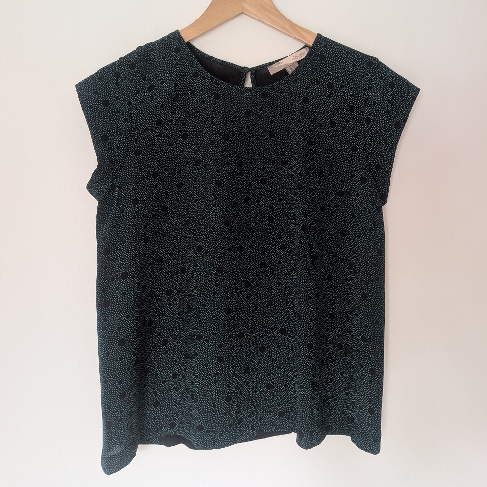 Forever 21 Contemporary Black & Green Women's Sheer Flowy Top (XS)